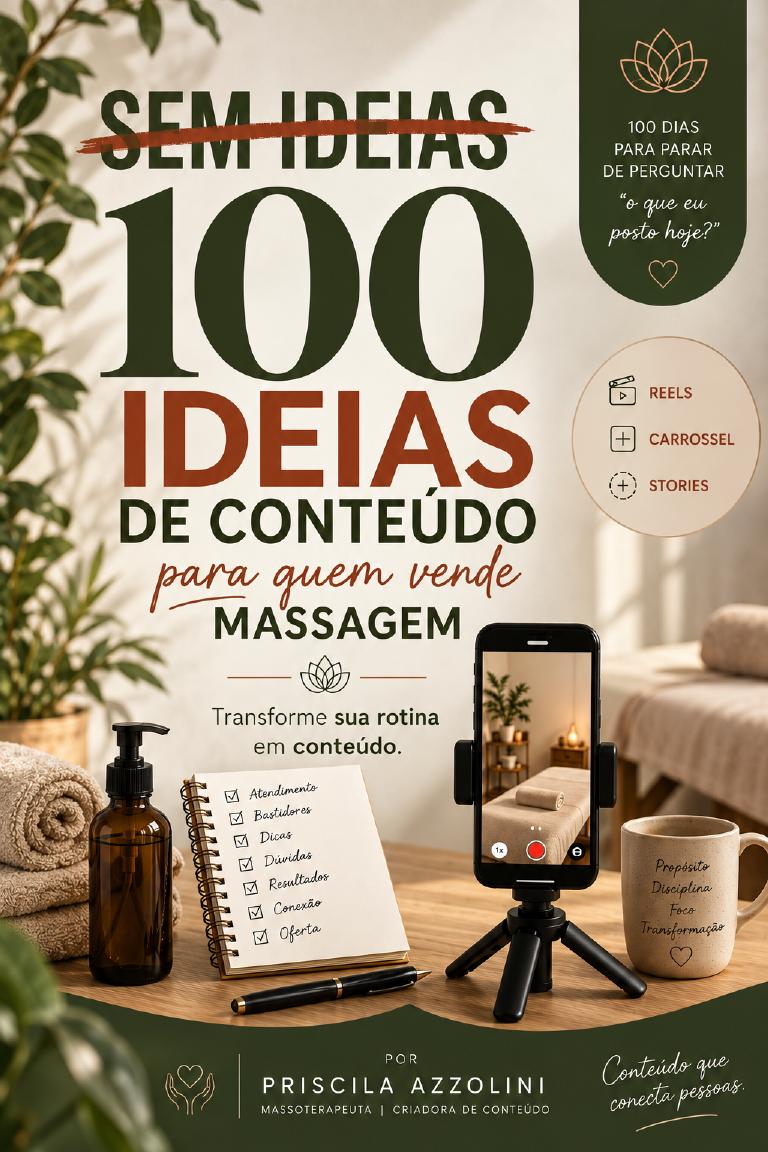 Capa do e-book 100 Ideias de Conteúdo para Quem Vende Massagem